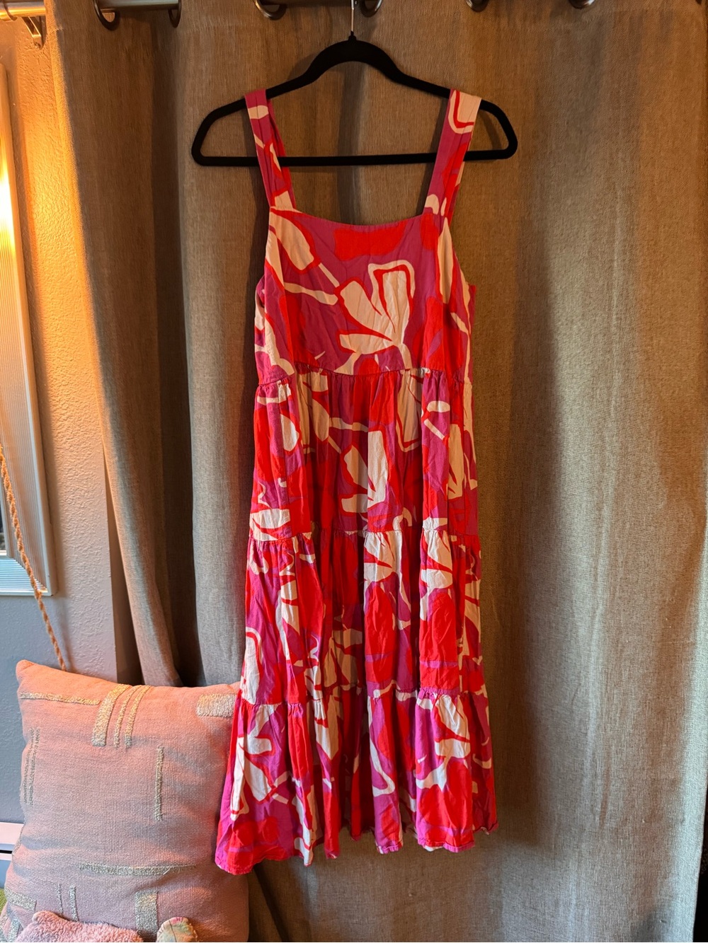 Mister Zimi Pink, Red & Cream Floral Tiered Midi Sundress